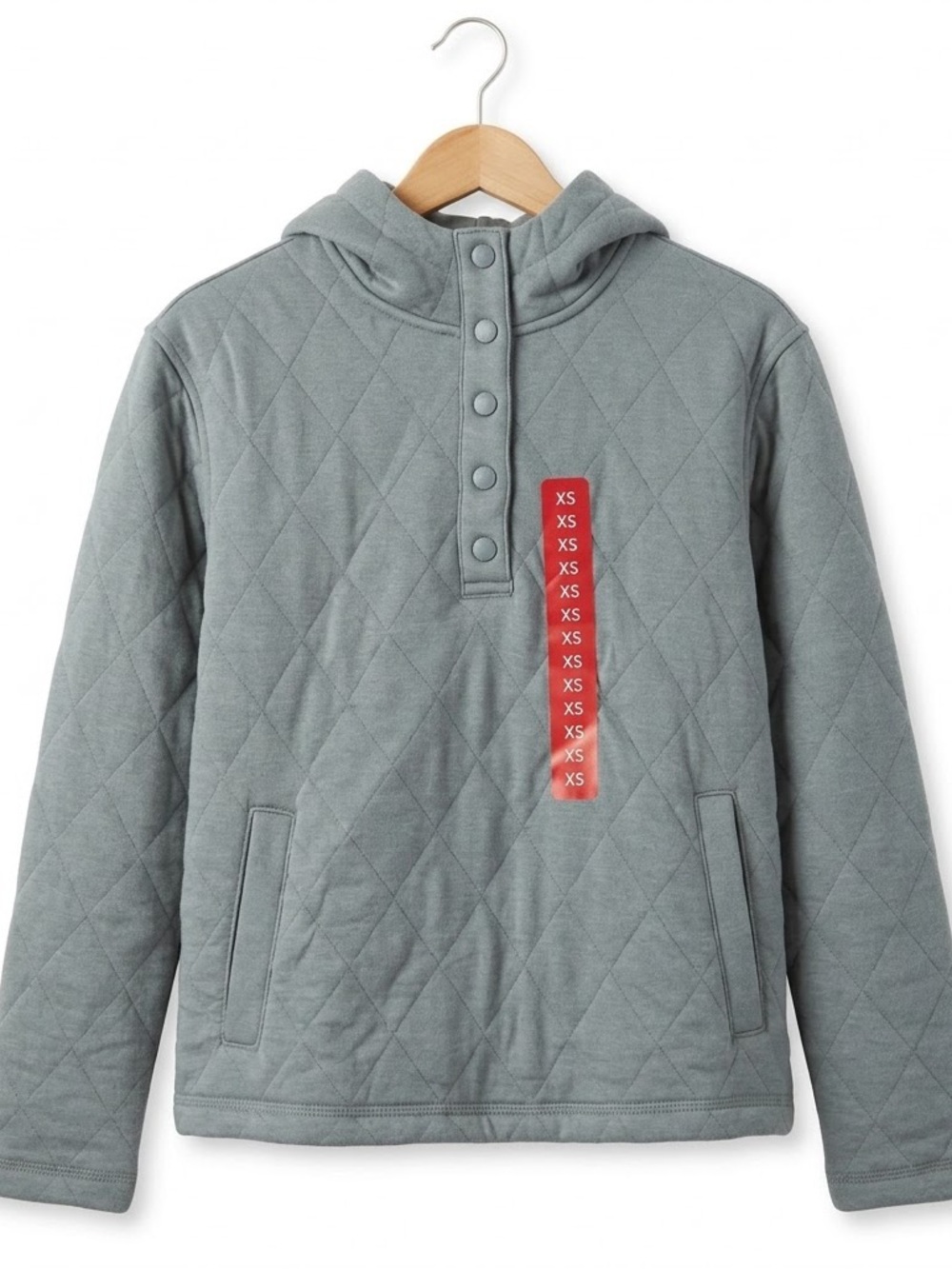 Lands' End Quilted Hooded Pullover Sweatshirt - Gray